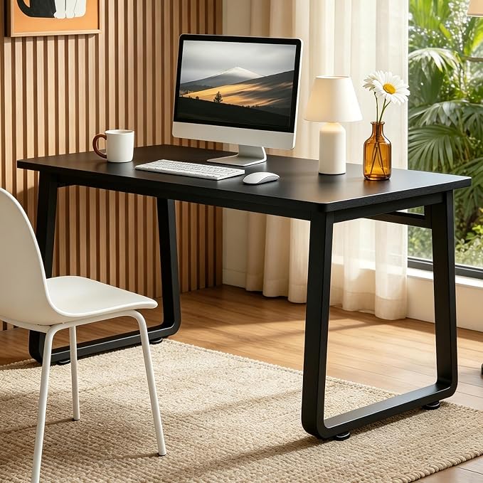 Small Office Computer Desk, Simple Style Writing Desk Waterproof and Scratch-Resistant,Sturdy Study Writing Desk with Wooden Tabletop and Metal Frame for Bedroom, Study Room, Living Room