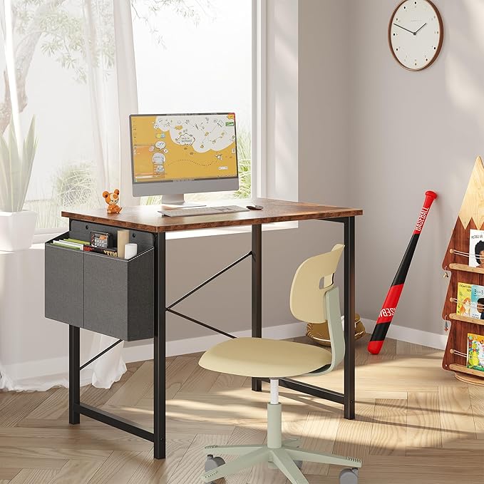 OLIXIS Small Computer Desk, 31 Inch Home Office Desks, Writing Study Craft Work Gaming Table, Computer Workstation for Bedroom Small Spaces with Storage Bag, Rustic Brown
