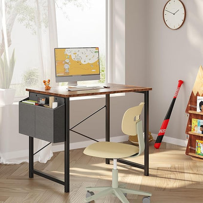 OLIXIS Small Computer Desk, 31 Inch Home Office Desks, Writing Study Craft Work Gaming Table, Computer Workstation for Bedroom Small Spaces with Storage Bag, Rustic Brown