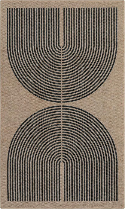Lahome Modern Rainbow Easy Jute Rug, 3x5 Washable Rugs for Entryway Farmhouse Black Patio Carpet, Non Slip Indoor Door Mat Contemporary Outdoor Porch Carpet for Laundry Guestroom Room Decor