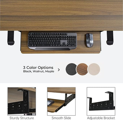 EUREKA ERGONOMIC Adjustable Keyboard Tray Under Desk, 28x11 Inch Large Slide Out Keyboard & Mouse Platform Tray, Wooden Pull Out Computer Keyboard Drawer for Typing Home Office Desk, Walnut