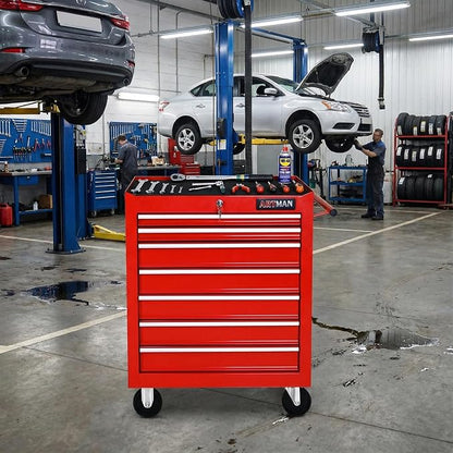RYH 7 Drawers Rolling Tool Chest & Tool Box on Wheels | Heavy Duty Metal Cart with Ball Bearing Drawers | Fits US General Tool Box for Garage Storage (Red, 7 Drawers（29.6" H × 24.4" W × 13" D)
