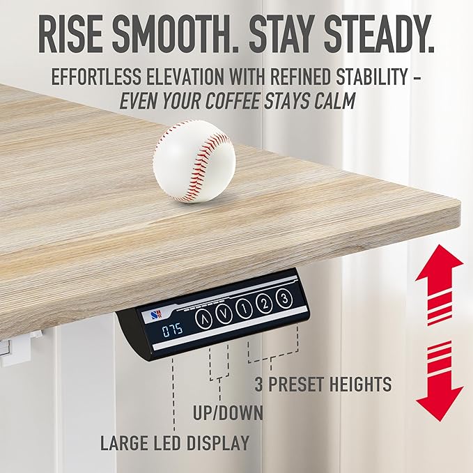 SHW 40-Inch Mobile Electric Height Adjustable Sit to Stand Desk with Drawer, Hanging Hooks and Cable Management, Maple