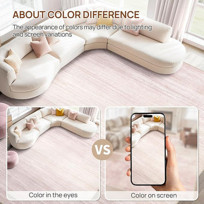 UERMEI 10x14 Washable Area Rug - Neutral Modern Abstract Living Room Rugs, Non-Slip Soft Large Indoor Floor Carpet for Bedroom Home Office & Under Dining Table Decor, Soft Pink