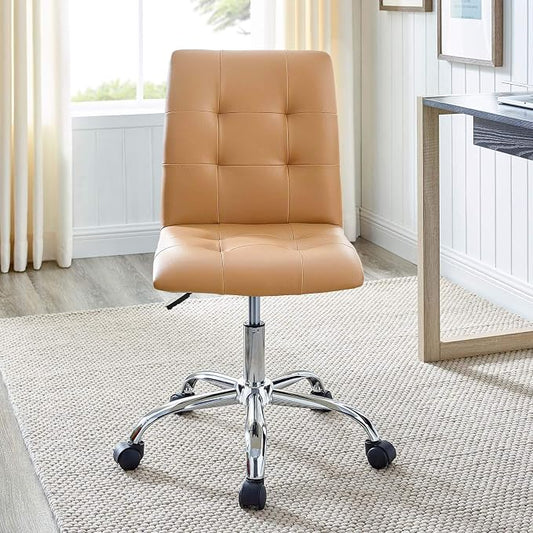 Modway Prim Ribbed Armless Mid Back Swivel Conference Office Chair In Tan