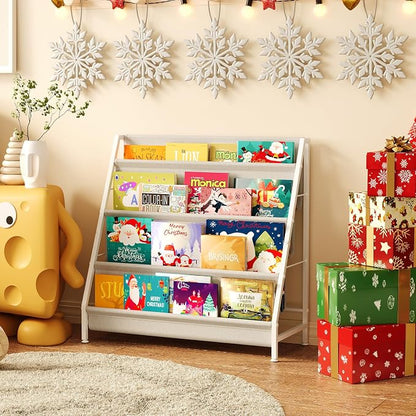 Aokitsink 4-Tier Kids Bookshelf, Book Shelf for Kids Rooms,Book Rack for Kid with Four Deep Pockets,Nursery Bookshelves for Kid' Playroom, Toddler Bookshelf as a Children's Gift