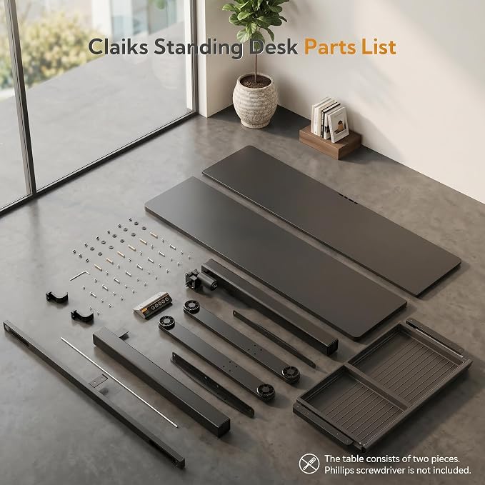 Claiks Electric Height Adjustable Standing Desk with Drawers, 63 x 24 Inch Sit Stand Desk for Home Office, Computer Desk Workstation,Black