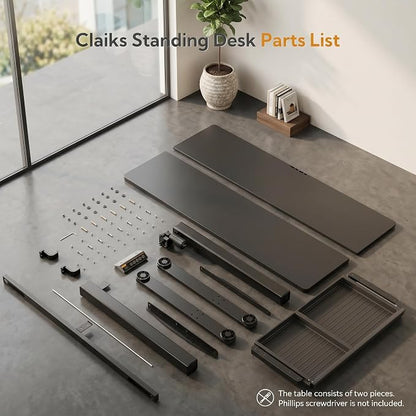 Claiks Electric Height Adjustable Standing Desk with Drawers, 63 x 24 Inch Sit Stand Desk for Home Office, Computer Desk Workstation,Black