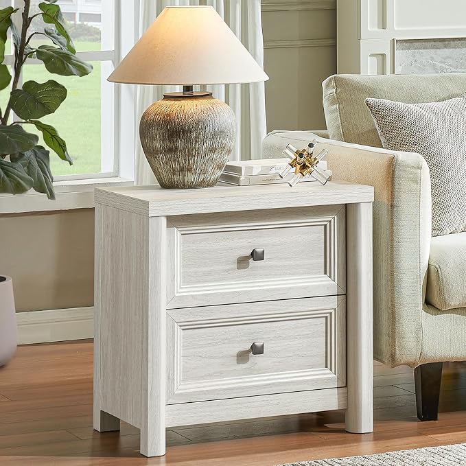 Farmhouse White Night Stands Set of 2, Bedside Tables Nightstands with 2 Drawers Storage, 22.8" Large Rustic Wood Night Stand, Bed Side Table for Bedroom Living Room Sofa Couch Office