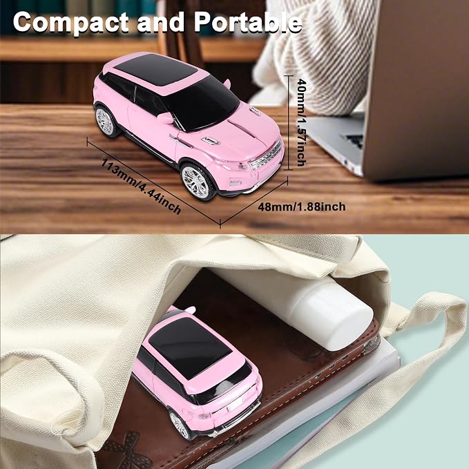 Car Mouse Mini Small Cool SUV Car Shaped Wireless Mouse Portable 2.4GHz Optical Cordless Mice with USB Receiver 3 Buttons for Office School Travel for Laptop PC Desktop Computer Gift (Pink-1 Pack)