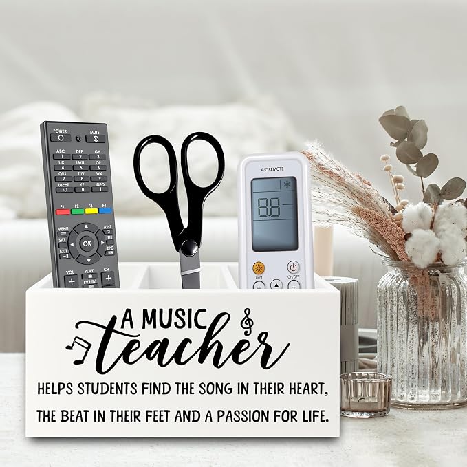 Music Teacher Pen Pencil Holder Organizer for Desk, Music Teacher Gifts, Teachers Appreciation Gifts for Women Men Wooden Box Sign for Office Workplace Classroom Desk Tabletop Decorations