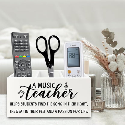 Music Teacher Pen Pencil Holder Organizer for Desk, Music Teacher Gifts, Teachers Appreciation Gifts for Women Men Wooden Box Sign for Office Workplace Classroom Desk Tabletop Decorations