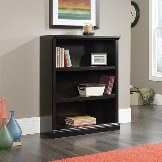 Sauder 3 Tier Book Shelf Wooden Bookcase Multipurpose Bookshelf for Home Office, Living Room, in Estate Black | Multipurpose