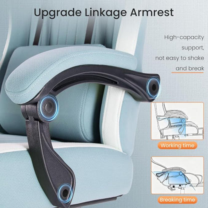 NEWBULIG Gaming Desk Chair - High Back Computer Office Chair with Footrest and Headrest, Comfy Ergonomic Lumbar Support with Linkage Armrests, Height Adjustable and 360° Swivel Wheels, Blue