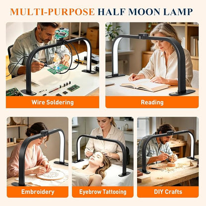 Half Moon Nail Light for Desk with Soldering Clips & Phone Holder, 30In Foldable LED Arch Tech Lamp for Fingernail Art Jewelery Craft Card DIY, 2700LM Multiple Brightness 3000-6000K