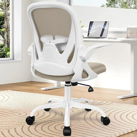 Primy Office Chair Ergonomic Desk Chair with Flip up Armrests Swivel Breathable Desk Mesh Computer Chair with Adjustable Lumbar Support and Height for Conference Room (Khaki)
