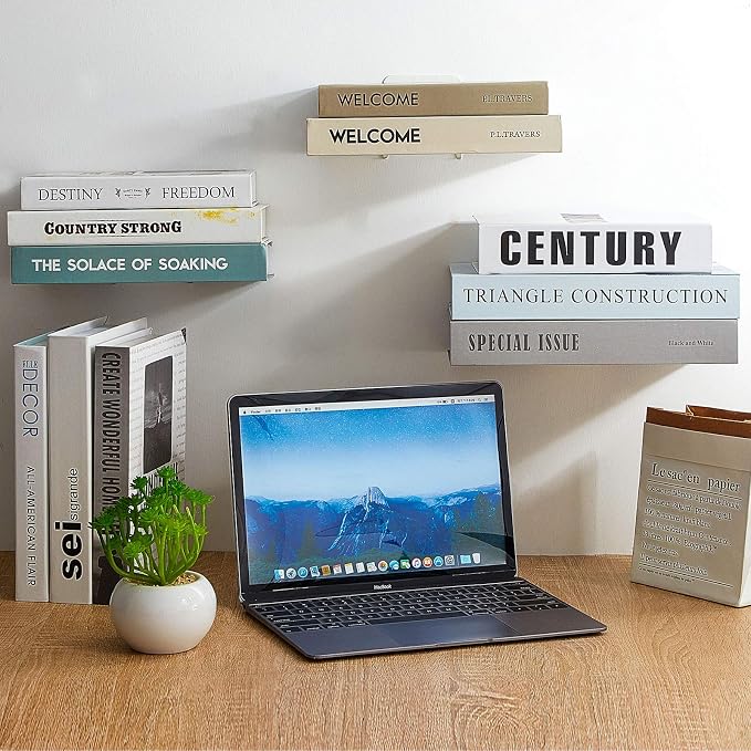 Jetec 3 Pack Invisible Floating Bookshelf Wall Mounted Floating Bookshelves Heavy Duty Book Organizers Hidden Book Shelf Metal Shelves Holder for Books Bedroom Living Room Home Office (White)