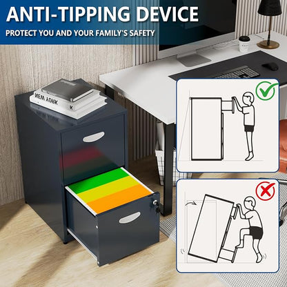 Polup 2 Drawer File Cabinet with Lock, Small Filing Cabinet for Home Office, Metal File Cabinet with Drawers for Under Desk, Blue, Assembly Required