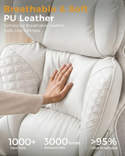 COMHOMA Big and Tall Office Chair Heavy Duty Gaming Chair with Deluxe Embossing Leather High Back Wider Ergonomic Computer Chair with Foot Rest 150°Reclining Pocket Spring Lumbar Support