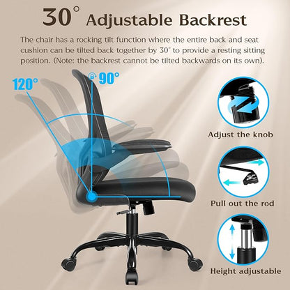 FelixKing Office Desk Chairs, Ergonomic PC Desk Chair with Wheels, Adjustable Lumbar Support and Height, Swivel Computer Chair with Flip-up Armrests, Ergo Mesh Backrest for Working (Black, Pack of 4)