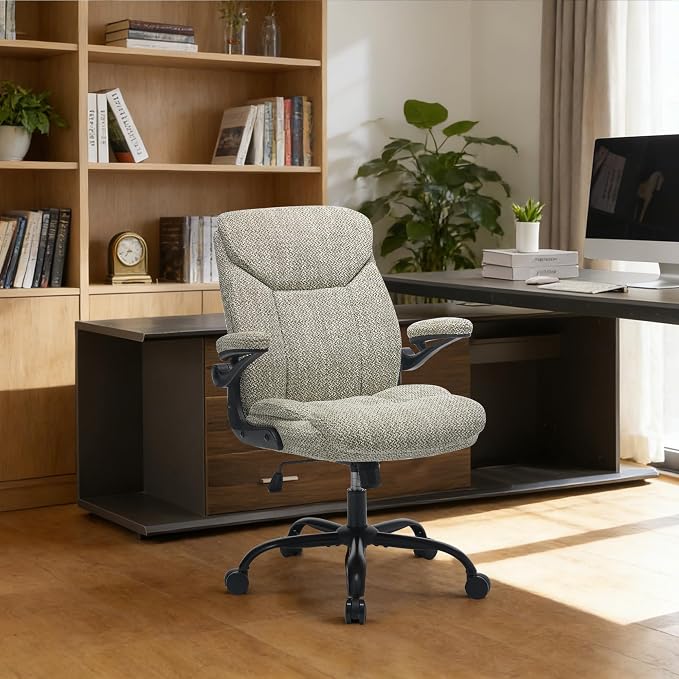 Home Office Ergonomic Desk Chair - Comfy Fabric Executive Chair with Flip-Up Armrests, Height Adjustable Computer Chair for Gaming, 360° Swivel & Rocking (Mint Green)