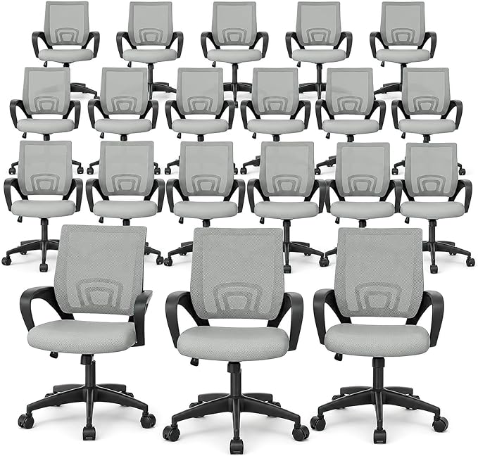 Magshion Ergonomic Office Chair 20 Pack, Mid-Back Mesh Desk Chair, Adjustable Swivel Computer Chair with Lumbar Support & Breathable Backrest for Gaming, Work, Study, 300 Lbs Capacity, Light Gray
