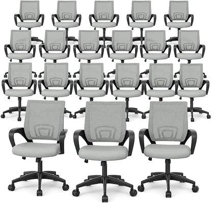 Magshion Ergonomic Office Chair 20 Pack, Mid-Back Mesh Desk Chair, Adjustable Swivel Computer Chair with Lumbar Support & Breathable Backrest for Gaming, Work, Study, 300 Lbs Capacity, Light Gray