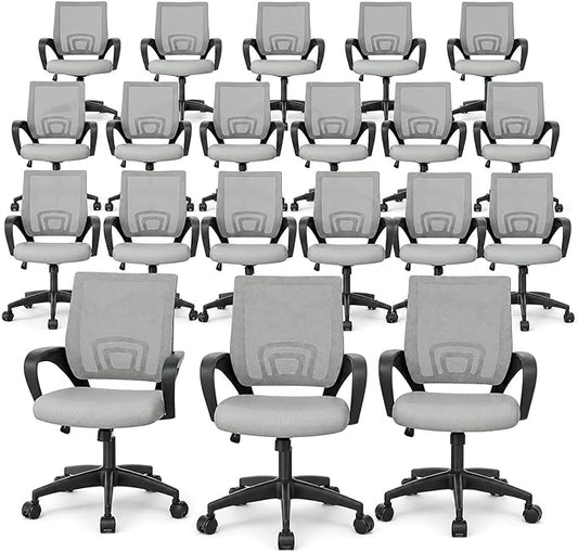 Magshion Ergonomic Office Chair 20 Pack, Mid-Back Mesh Desk Chair, Adjustable Swivel Computer Chair with Lumbar Support & Breathable Backrest for Gaming, Work, Study, 300 Lbs Capacity, Light Gray