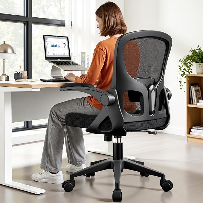 Office Chair Ergonomic Desk Chair, Adjustable Lumbar Support Rolling Swivel Comfy Chair with Space-Saving Flip Up Armrests,Mesh Gaming Chair for Business Work Office & Home, Black 4pcs