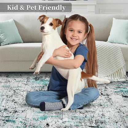 Ciicool Abstract Area Rug Indoor, 3x5 Washable Entryway Rug, Modern Throw Rug with Non-Slip Backing Ideal for Bedroom Living Room Entrance Kitchen, Non-Shedding Low-Pile Floor Carpet Doormat Turquoise