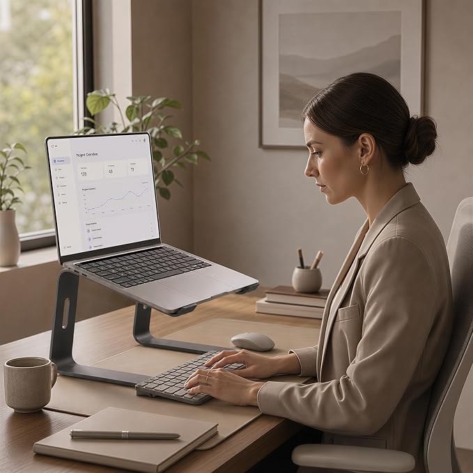 Orionstar Ergonomic Laptop Stand, Premium 5mm Aluminum Riser for 10-15.6 Inch Notebook Computer, Tool-Free Detachable Elevator Holder for Desk Office, Sturdy Riser for Eye-Level Neck Relief, Grey