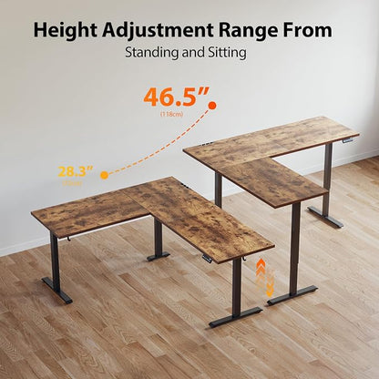 Agilestic L-Shaped Standing Desk Adjustable Height, Electric Corner Standing Desk, Sit Stand Up Desk, 75x61 inch Sit Stand Computer Table, Rustic Brown