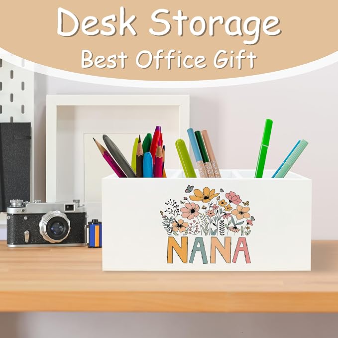 Nana Gifts for Grandma Pen Pencil Holder Organizer for Desk, Nana Grandma Gifts for Birthday from Grandkids, Grandmother Gift Wooden Box Block Sign for Home Bedroom Tabletop Decor