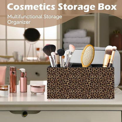 DILSJ Trendy Retro Leopard Print Pen Pencil Holder Organizer for Desk, Cheetah Room Decor, Leopard Print Gifts for Women, Cheetah Wooden Box Signs for Girly Bedroom Dorm Desk Tabletop Decor Supplies