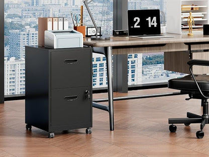 Polup 2 Drawer File Cabinet on Wheels, Mobile Two Drawer Filing Cabinet with Lock, Small Rolling Files Cabinets for Under Desk, Metal Filing Cabinets for Letter Size Folders - Assembly Required