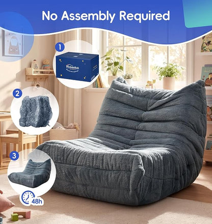 Hobestluk Small Bean Bag Chair Faux Fur Fabric BeanBag Couch for Playroom | Bluegrey Plush,Ergonomic Design,Memory Foam,Strong Supportive,No Assembly Required,Decorative Style for Living Room Bedroom