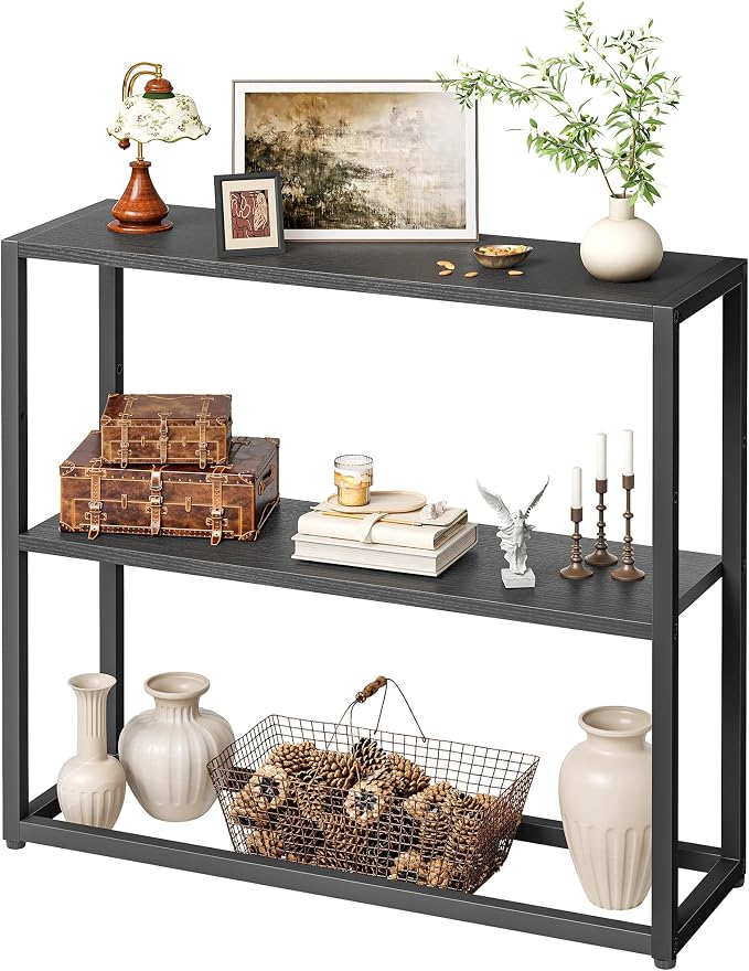 TIQLAB Small Entryway Table, 29.5" Narrow Console Table with Shelves, Sofa Table, Couch Table, Side Table, Entry Table for Hallway, Living Room, Small Space, Black