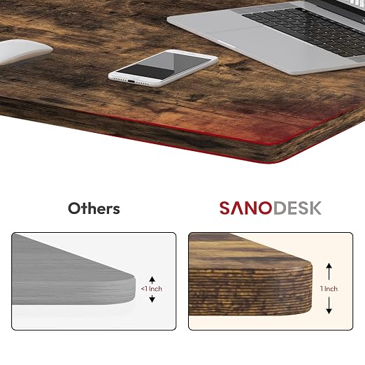 SANODESK Universal Tabletop 55"x28"x1" Thickness One-Piece Table Top Rectangular Particle Board for Standing Desk and Home Office Countertop DIY,Rustic Brown Desk Top