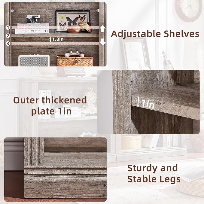 RWYHG 30" Grey Bookshelf,2-Tier Thick Wooden Book Shelf with Adjustable Shelves,Free Standing Farmhouse Bookcase with Open Display Storage,Floor Vintage Bookshelves for Living Room,Office