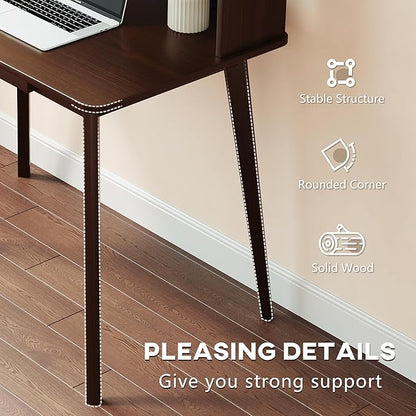 IOTXY Small Writing Desk with Hutch - 39.4" Work Computer Study Table with Drawer for Home and Office, Black Walnut