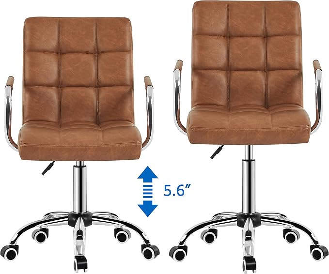 Topeakmart Modern Faux Leather Swivel Office Chair Height Adjustable Comfortable Computer Chair w/Wheels, Retro Brown
