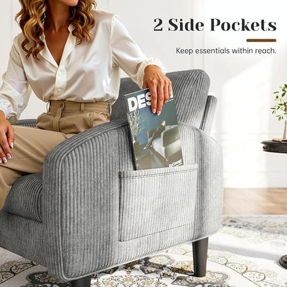 Homkdom Accent Chair for Living Room Reading Chair for Bedroom Mid Century Modern Arm Chair Upholstered Comfy Chair for Apartment, Waiting Room,Grey