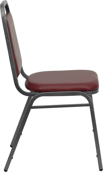 Flash Furniture HERCULES Series Trapezoidal Back Stacking Banquet Chair in Burgundy Vinyl - Silver Vein Frame