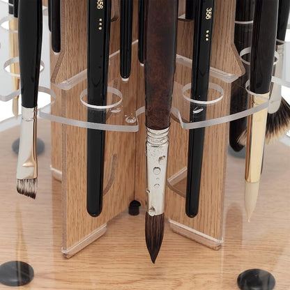 HG Art Concepts Mezzo Dual Artist Brush Holder and Drying Rack, 3 Pack - Rotating Wood Grain Laminate Multi Layer Desk Stand - Professional Storage Display Organizer for Paintbrushes