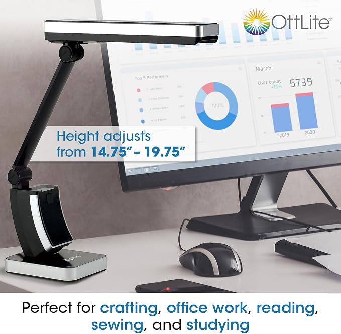OttLite 13W Slimline Desk Lamp - Home, Office, Bedroom, or Reading (Black)