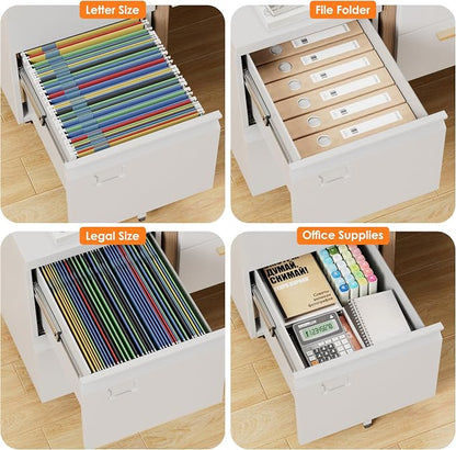 Aobabo Rolling File Cabinet with Lock,2 Drawer Metal Filing Cabinet for Home Office & Under Desk, Heavy-Duty Mobile Storage with 5 Wheels (Anti-Tilt), Fits Letter/Legal,Required Assembly