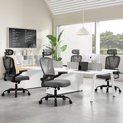 Office Chair Ergonomic Desk Chair - Mesh High Back Office Chair with Headrests Wheels Lumbar Support Home Desk Office Chairs Flip up Armrest Executive Rolling Computer Chair Black Gray 4 Pack