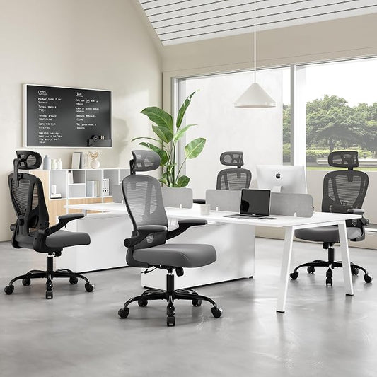 Office Chair Ergonomic Desk Chair - Mesh High Back Office Chair with Headrests Wheels Lumbar Support Home Desk Office Chairs Flip up Armrest Executive Rolling Computer Chair Black Gray 2 Pack