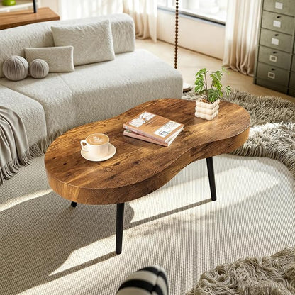 Coffee Tables for Living Room Mid-Century Small Coffee Table Wood Framed Cloud Shaped Center Table Easy Assembly Portable Furniture for Bedroom Apartment Reception Room Retro Brown