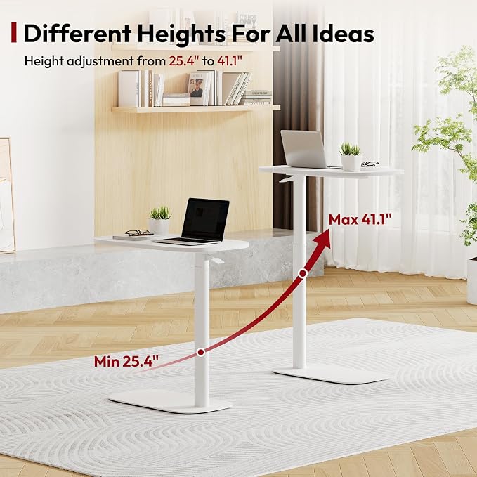 SANODESK Small Standing Desk Pneumatic Height Adjustable Sit Stand Laptop Desk Overbed Table Computer Cart for Home Office Workstations (23.6" W x 13.8" D, White)